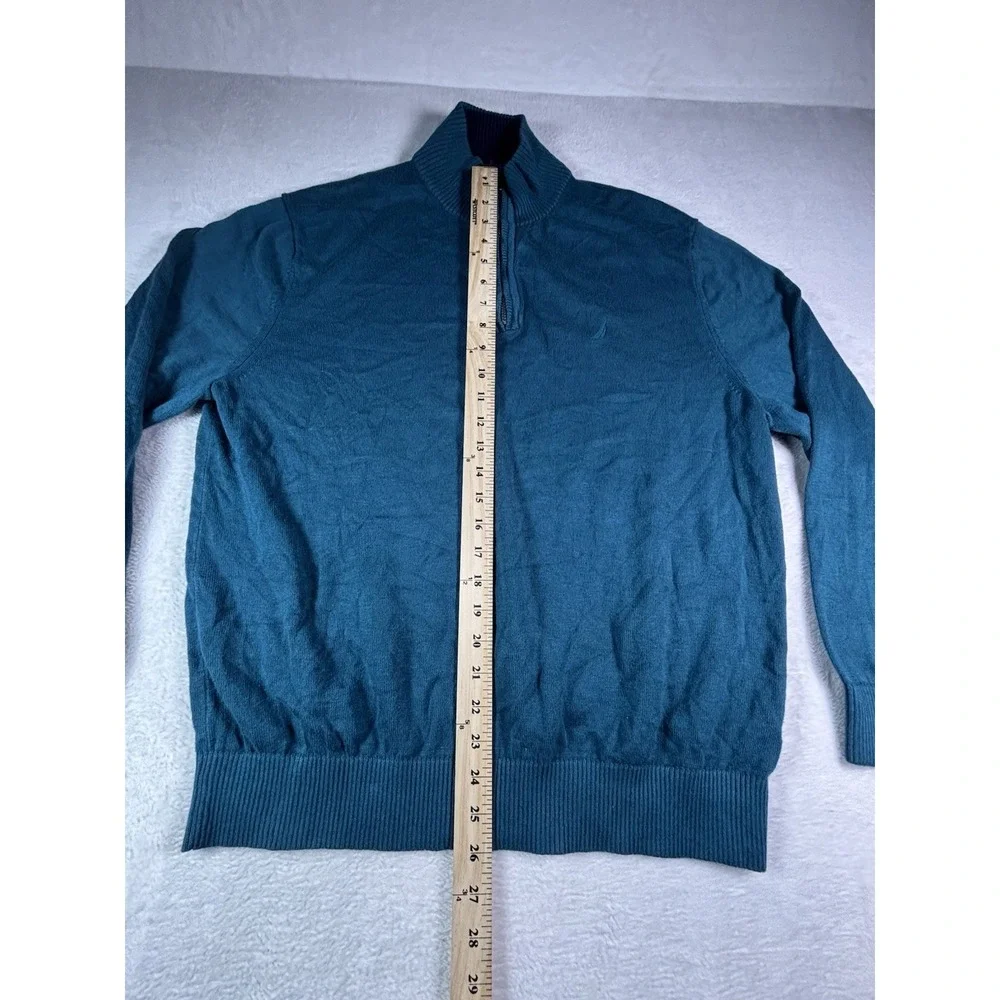 Nautica Mens Teal Blue 1/4 Zip Cotton Knit Pullover Sweater XL Extra Large